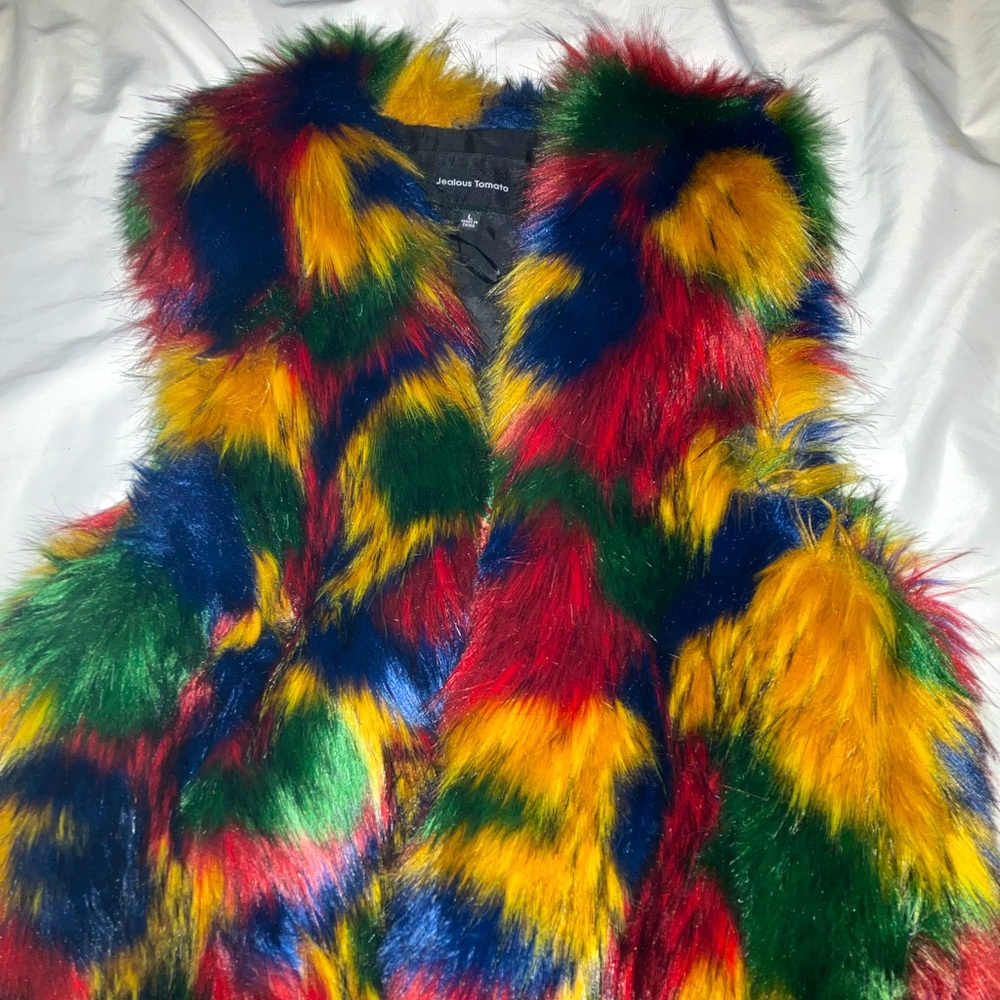 Women’s , faux fur , multi color , long vest.